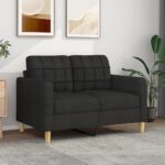 Modern Black Fabric Loveseat Sofa Comfortable Padded Couch Living Room Furniture