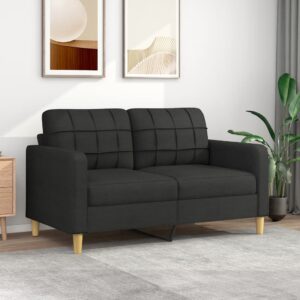 Chic Comfortable Black Fabric Sofa Two-Seater Modern Couch with Metal Frame