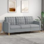 Modern Light Grey Fabric Sofa Comfortable 3-Seater Padded Couch Living Room Decor