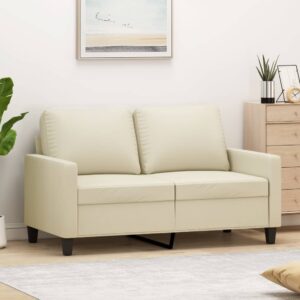 Luxurious Cream Faux Leather Loveseat Sofa Comfortable Modern Living Room Couch