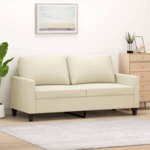 Luxurious Cream Faux Leather Loveseat Sofa Comfortable Modern Living Room Couch