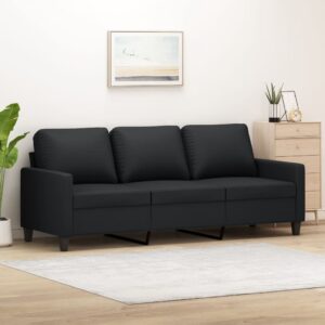 Modern Black Faux Leather Sofa Comfortable Padded Couch Sturdy Metal Frame