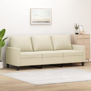 Luxurious Cream Faux Leather Sofa Comfortable Modern 3-Seater Couch Living Room