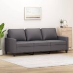 Modern Grey Faux Leather Sofa Comfortable Padded Seating Sturdy Metal Frame