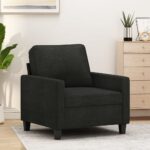 Modern Black Fabric Sofa Chair Comfortable Padded Armrest Metal Frame Living Room