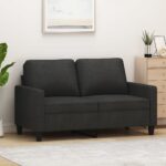 Modern Black Fabric Loveseat Comfortable Padded Sofa Metal Frame Living Room