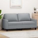 Modern Light Grey Fabric Loveseat Comfortable Padded Metal Frame Sofa Chic Decor