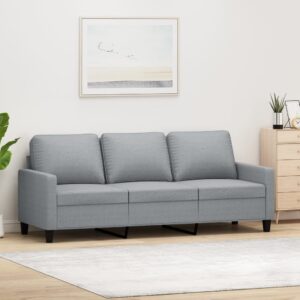 Modern Light Grey Fabric Sofa Comfortable Padded 3-Seater Couch Living Room