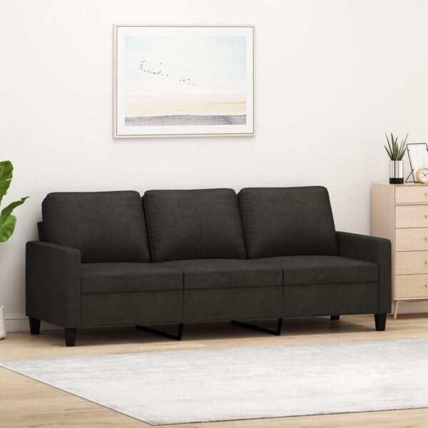 Modern Black Fabric Sofa Comfortable Padded 3-Seater Couch Living Room Furniture