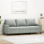 Chic Light Grey Velvet Sofa 3-Seater Comfortable Modern Living Room Couch