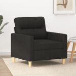 Modern Black Fabric Sofa Chair Comfortable Padded Armrest Metal Frame Home Decor