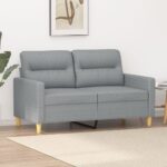 Modern Light Grey Fabric Loveseat Comfortable Padded Metal Frame Sofa for Home