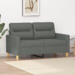 Comfy Modern Love Seat Dark Grey Fabric Upholstered Metal Frame Sofa