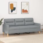 Modern Light Grey Fabric Sofa Comfortable Padded 3-Seater Couch Living Room