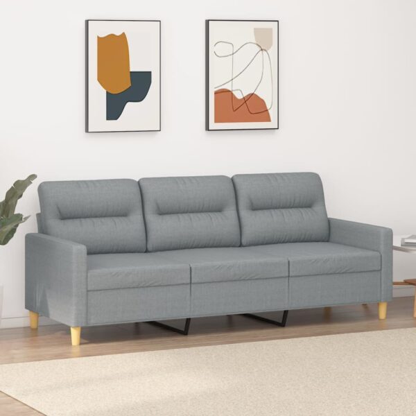 Modern Light Grey Fabric Sofa Comfortable Padded 3-Seater Couch Living Room