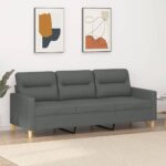 Modern Dark Grey Fabric Sofa Comfortable 3-Seater Couch Sturdy Metal Frame