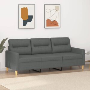 Modern Dark Grey Fabric Sofa Comfortable 3-Seater Couch Sturdy Metal Frame