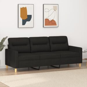 Modern Black Fabric Sofa Comfortable Padded 3-Seater Couch Living Room Furniture