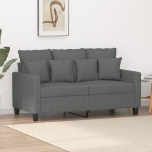 Chic Dark Grey Fabric Loveseat Comfortable Padded Metal Frame Modern Sofa