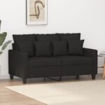 Modern Black Fabric Loveseat Sofa Comfortable Padded Metal Frame Living Room