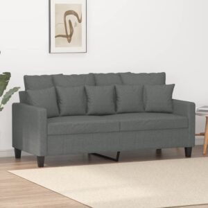 Chic Dark Grey Fabric Loveseat Comfortable Padded Metal Frame Modern Sofa