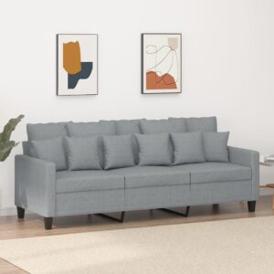 Modern Light Grey Fabric Sofa Comfortable Padded 3-Seater Couch Living Room