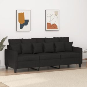 Modern Black Fabric Sofa Comfortable Padded 3-Seater Couch Living Room Furniture