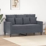 Luxurious Dark Grey Velvet Loveseat Comfortable Modern Metal Frame Sofa