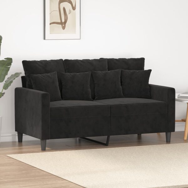 Luxurious Black Velvet Loveseat Comfortable Modern Sofa Plush Metal Frame