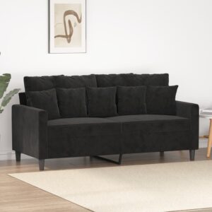 Luxurious Black Velvet Loveseat Sofa Comfortable Modern Living Room Furniture