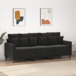 Luxurious Black Velvet Sofa 3-Seater Comfortable Modern Living Room Couch