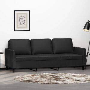 Modern Black Faux Leather Sofa Comfortable Padded 3-Seater Couch Living Room