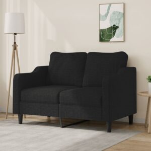 Chic Black Fabric Loveseat Comfortable Padded Metal Frame Modern Sofa Couch