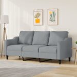 Modern Light Grey Fabric Sofa Comfortable Padded 3-Seater Couch Living Room