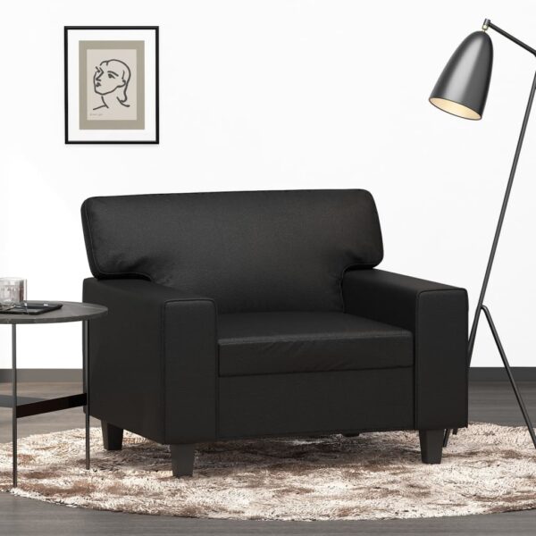 Luxurious Black Faux Leather Sofa Chair Comfortable Padded Modern Living Room