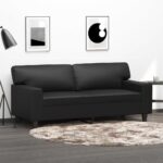 Modern Faux Leather Loveseat Sofa Black Comfortable Padded Living Room Couch