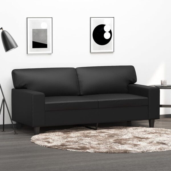 Modern Faux Leather Loveseat Sofa Black Comfortable Padded Living Room Couch