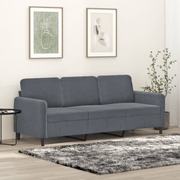 Luxurious Dark Grey Velvet Sofa Comfortable Modern 3-Seater Couch Sturdy Metal Frame