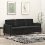 Luxurious Black Velvet Sofa Comfortable Modern 3-Seater Couch Living Room Decor