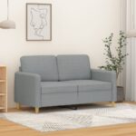 Modern Light Grey Fabric Loveseat Comfortable Padded Metal Frame Sofa for Home