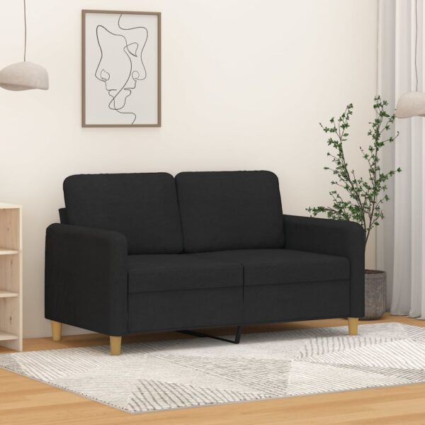 Chic Black Fabric Loveseat Comfortable Padded Metal Frame Modern Sofa Couch