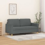 Comfy Modern 2-Seater Sofa Dark Grey Fabric Upholstered Metal Frame Living Room