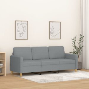 Chic Light Grey Fabric Sofa Comfortable Padded 3-Seater Modern Living Room Couch