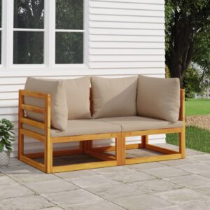 Solid Acacia Wood Sectional Corner Sofa Set with Taupe Cushions Patio Furniture