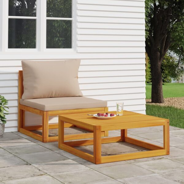 Outdoor Acacia Wood Garden Sofa Set with Comfort Cushions and Coffee Table