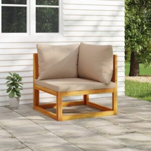 Solid Acacia Wood Corner Sofa Sectional Outdoor Indoor Taupe Cushions Cozy