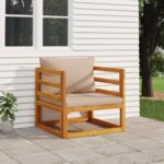 Solid Acacia Wood Outdoor Garden Chair with Comfortable Taupe Cushions Patio