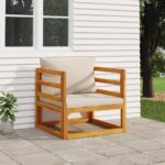 Solid Acacia Wooden Garden Chair with Comfortable Light Grey Cushions Outdoor