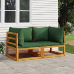 Acacia Wood Sectional Corner Sofa Set with Green Cushions Outdoor Patio Furniture