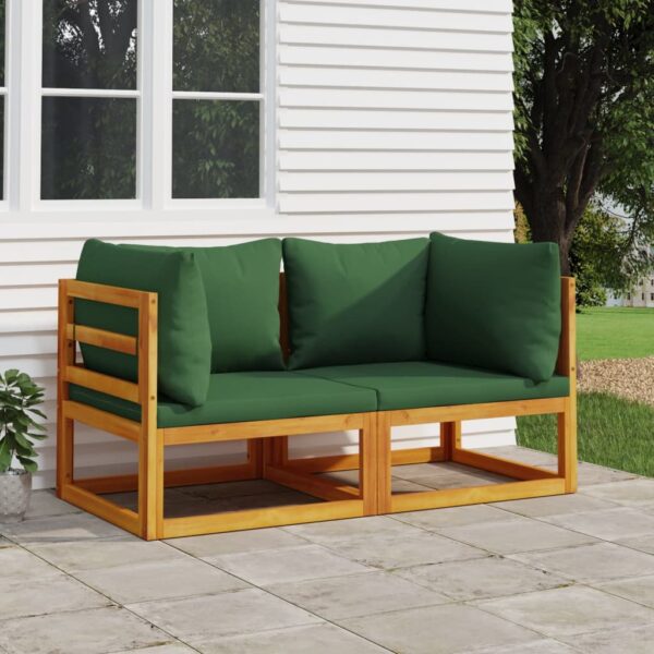 Acacia Wood Sectional Corner Sofa Set with Green Cushions Outdoor Patio Furniture